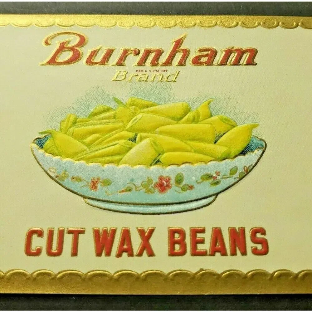 Vintage Burnham Brand Wax Beans‎ Edgett Burnham Co New York 1940s Can Label Z2